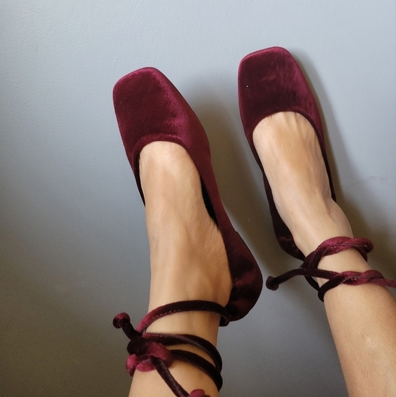8 by Yoox Velvet Ballet Flats Burgundy EU 39-39.5 US 8-8.5 - Picture 3 of 9